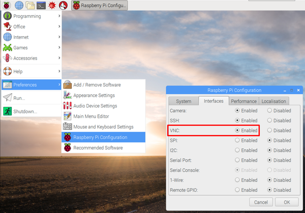 Enable VNC (virtual desktop) on Raspberry Pi